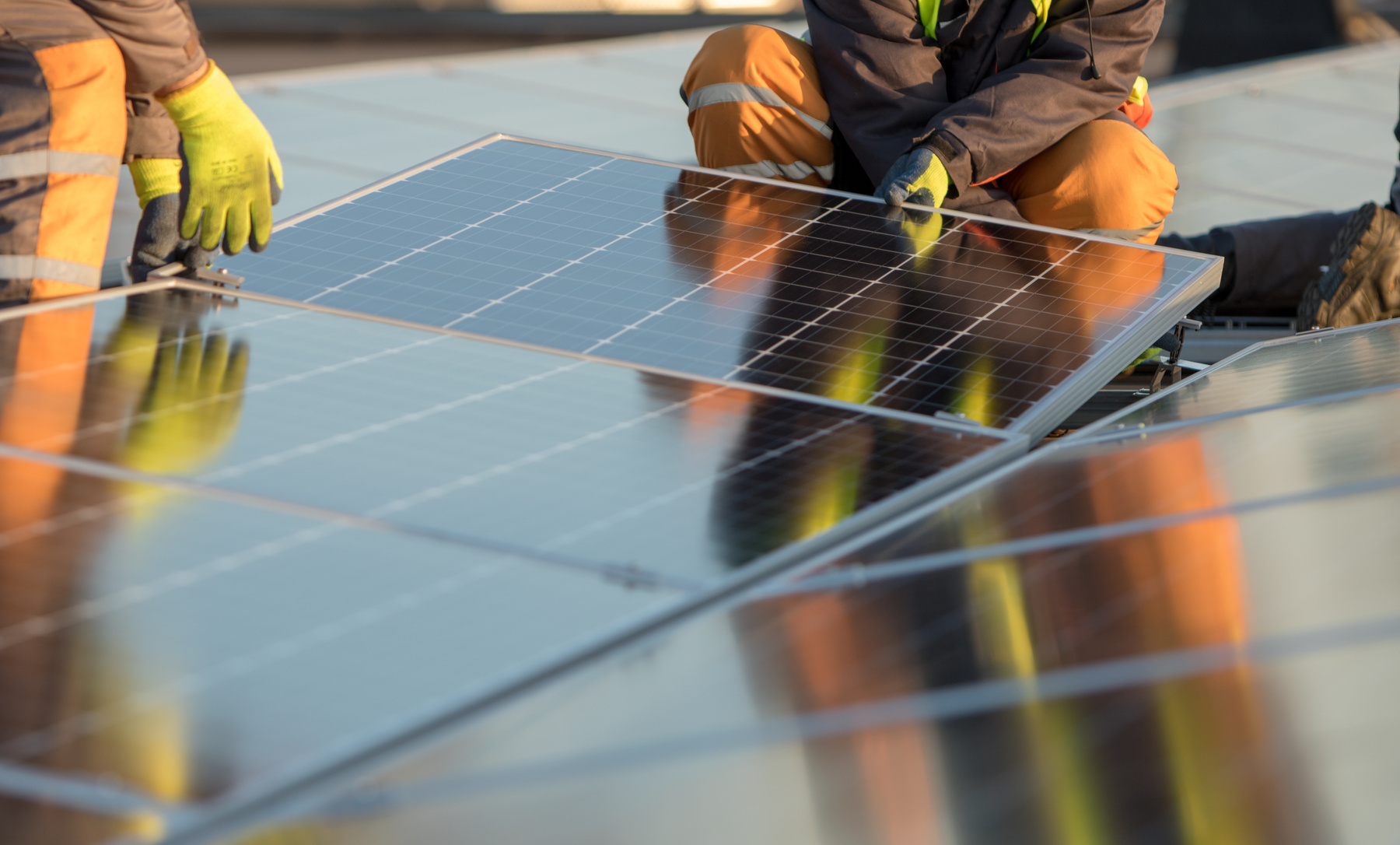 Solar photovoltaic modules on a rooftop